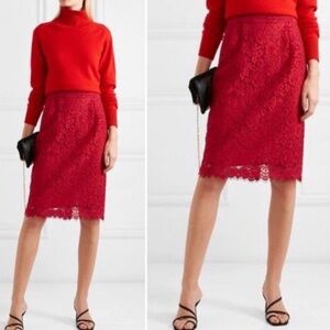 J. Crew Red Lace Pencil Skirt